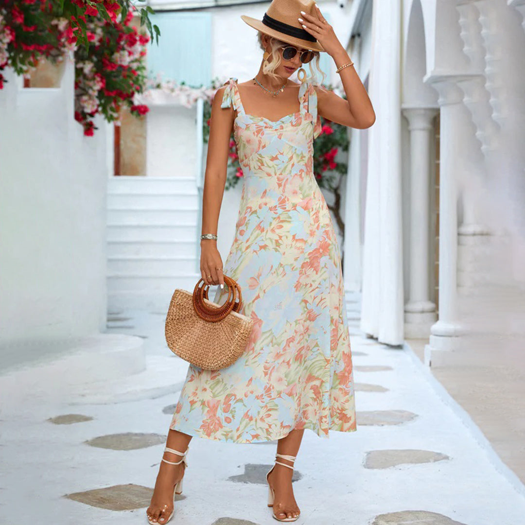 Floral Midi Dress in Lightweight Fabric – Alina-Blue-S-State of Style