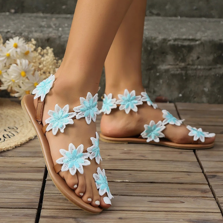 Floral Sandals for Women - Lina-Blue-3-Nora Luxe
