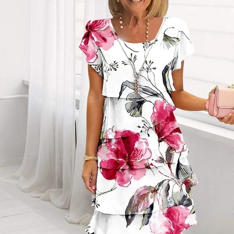 Floral waterfall summer dress with adjustable straps – Leona-Red-S-Nora Luxe