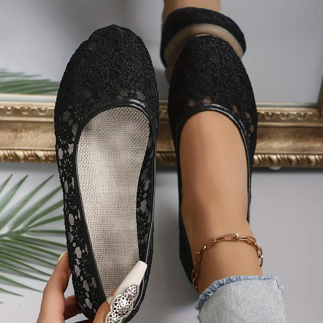 Flower Pattern Ballerinas | Fleur-5-Black-Nora Luxe