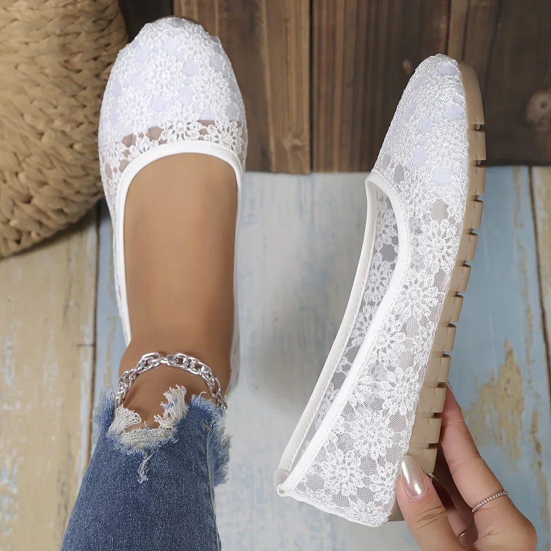 Flower Pattern Ballerinas | Fleur-5-White-Nora Luxe