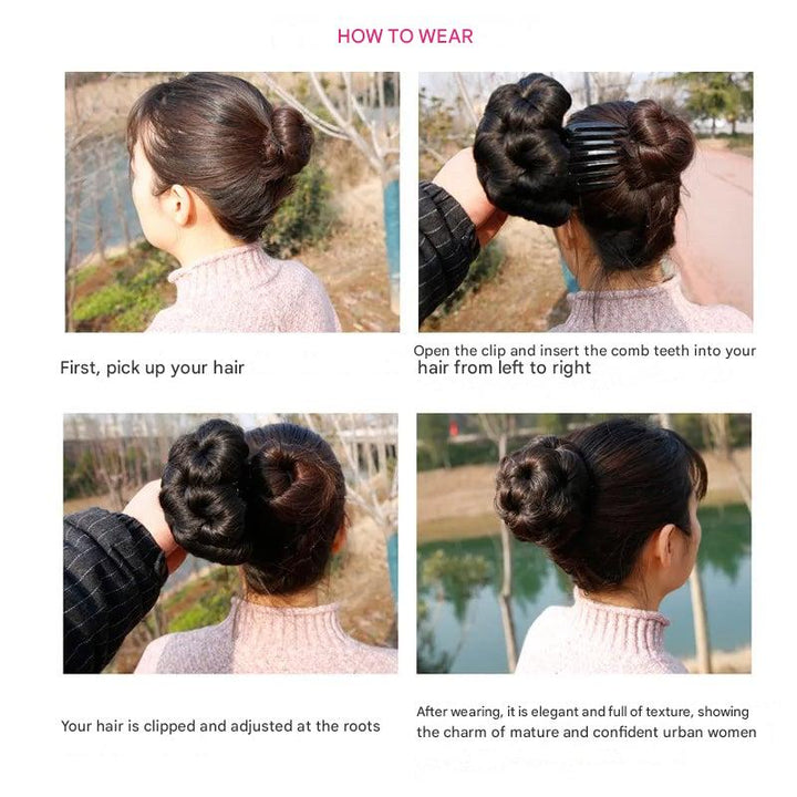 Flower-shaped Hair Clip with Hair Extension – Fiora-Brown-Nora Luxe