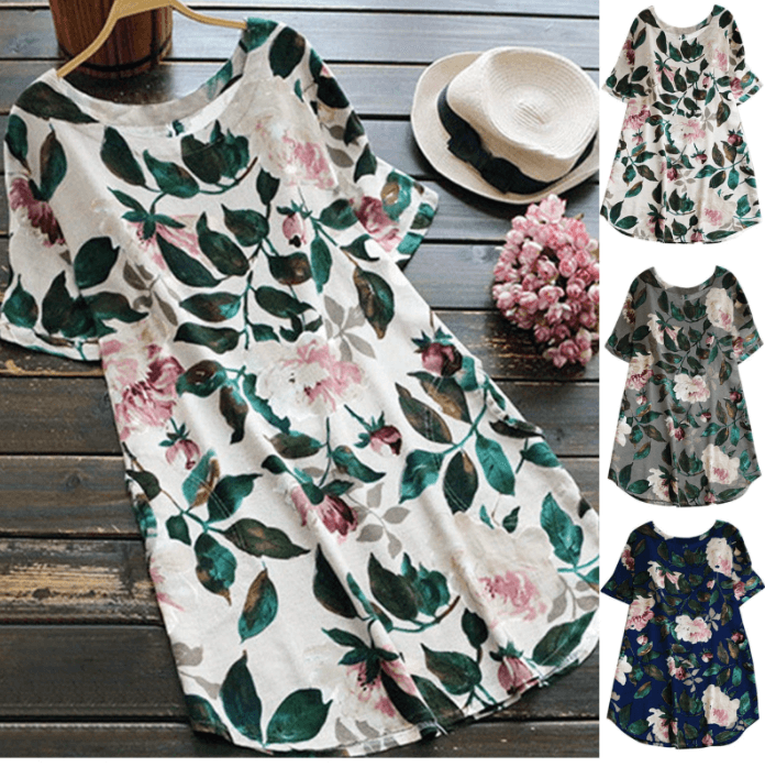 Flowered summer casual dress with short sleeves for women – Malina-White-S-Nora Luxe