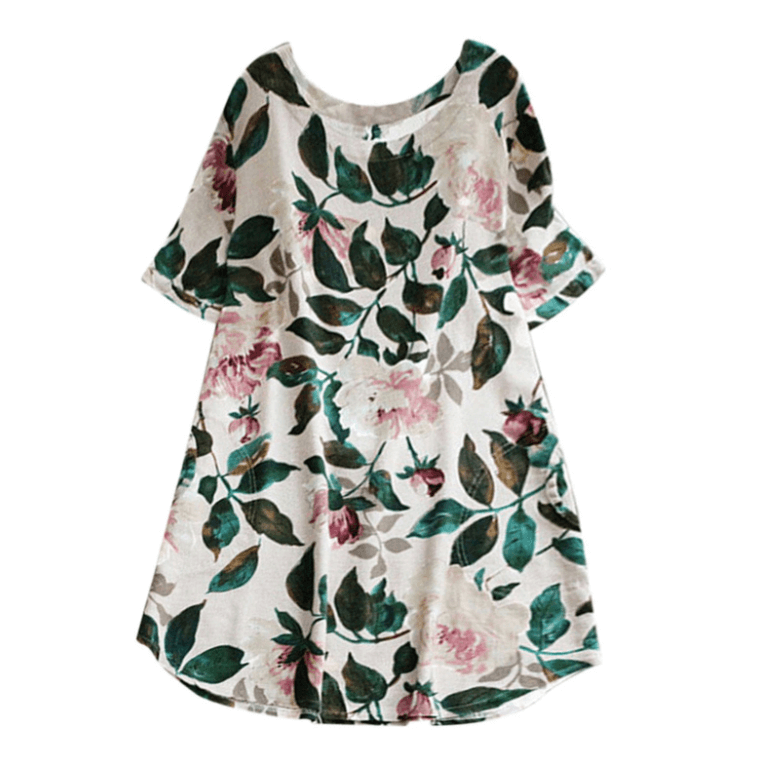 Flowered summer casual dress with short sleeves for women – Malina-White-S-Nora Luxe