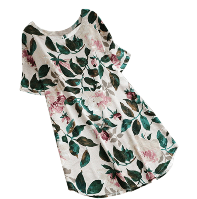Flowered summer casual dress with short sleeves for women – Malina-White-S-Nora Luxe