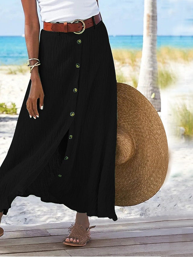 Flowing Linen Maxi Skirt – Odette-Black-S-State of Style