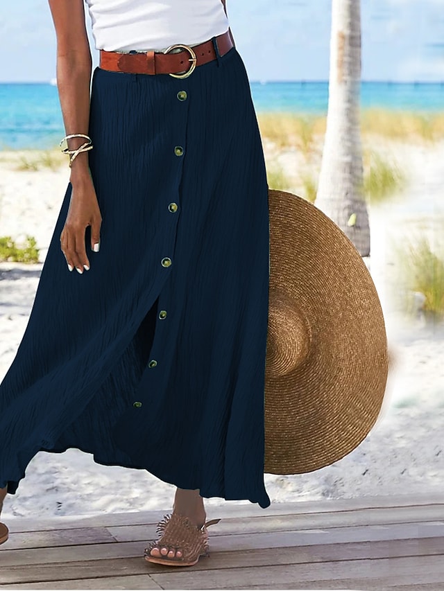 Flowing Linen Maxi Skirt – Odette-Dark blue-S-State of Style