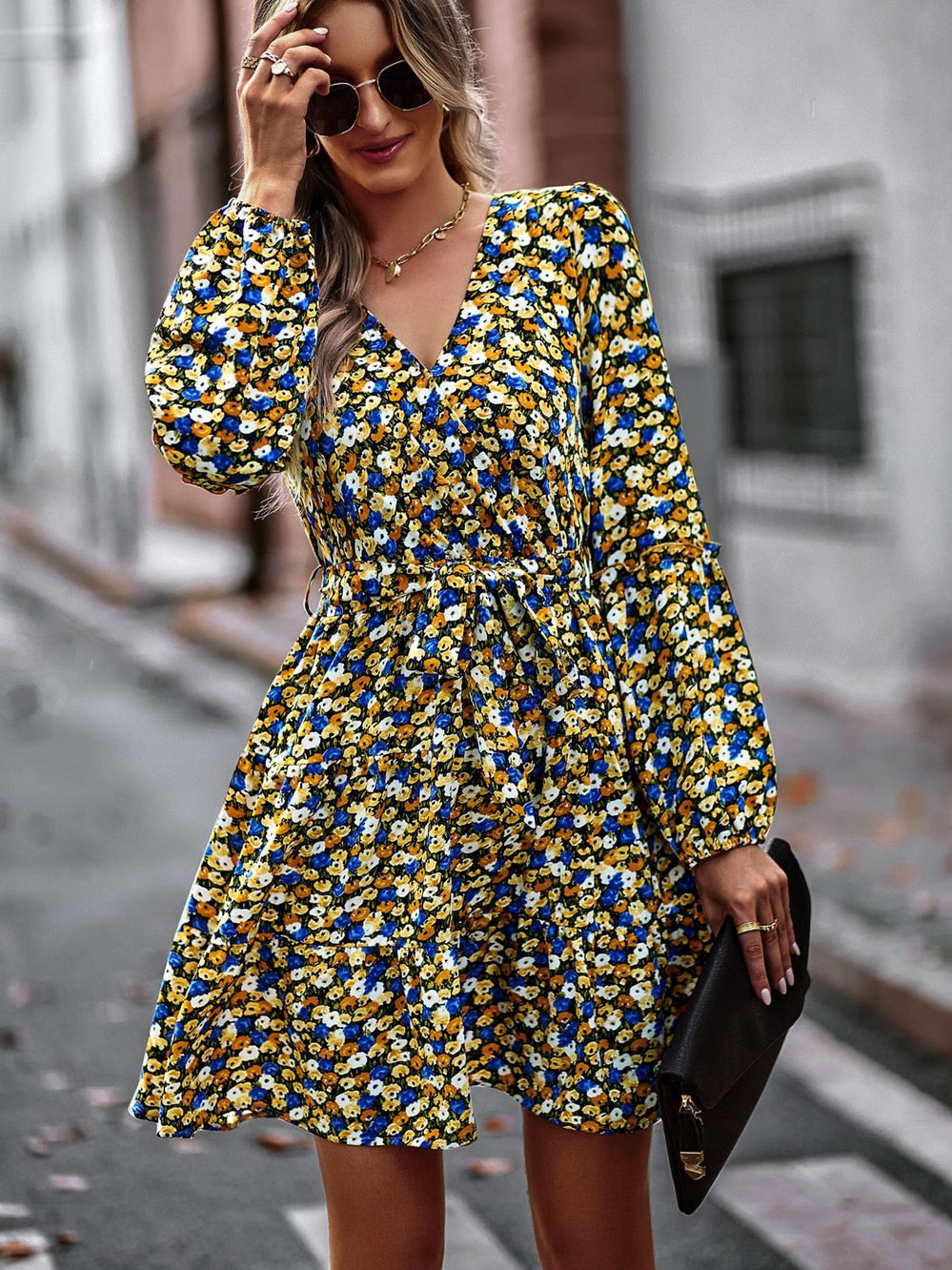 Flowing Mini Dress with Belt and Ruffles – Noëlle-XS-State of Style