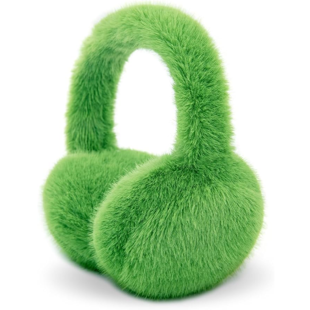 Fluffy Foldable Faux Fur Winter Ear Warmers - FauxSnugs-Green-Nora Luxe