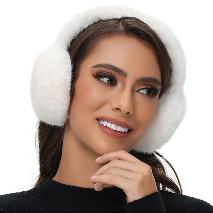 Fluffy Foldable Faux Fur Winter Ear Warmers - FauxSnugs-White-Nora Luxe