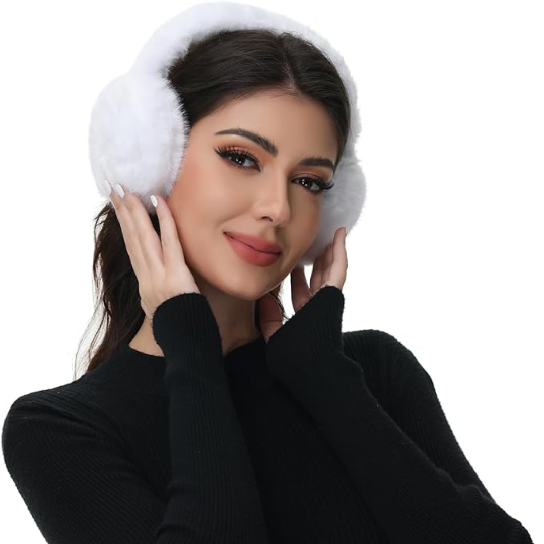 Fluffy Foldable Faux Fur Winter Ear Warmers - FauxSnugs-White-Nora Luxe