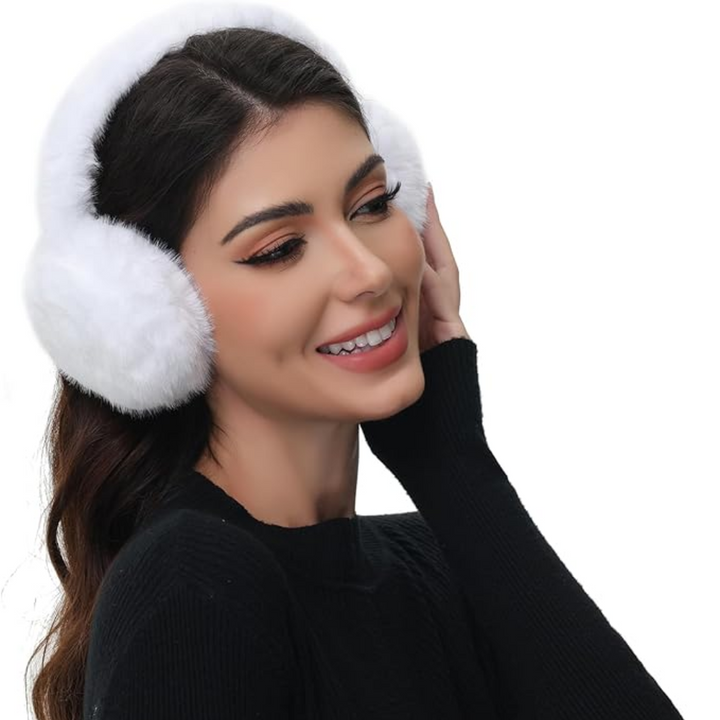 Fluffy Foldable Faux Fur Winter Ear Warmers - FauxSnugs-White-Nora Luxe