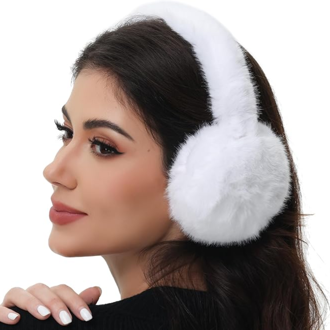 Fluffy Foldable Faux Fur Winter Ear Warmers - FauxSnugs-White-Nora Luxe