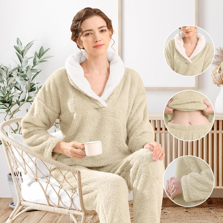 Fluffy Pajama Set for Women - CozyPlush-Dark blue-S-Nora Luxe