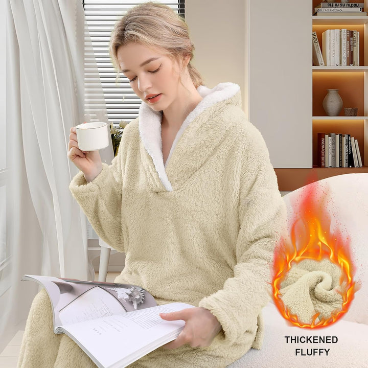 Fluffy Pajama Set for Women - CozyPlush-Dark blue-S-Nora Luxe