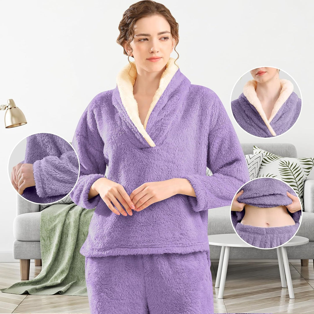Fluffy Pajama Set for Women - CozyPlush-Dark blue-S-Nora Luxe