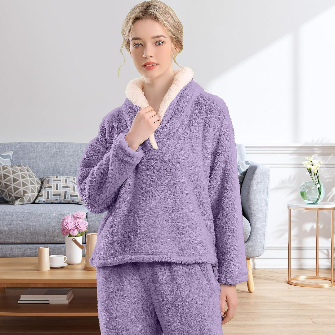 Fluffy Pajama Set for Women - CozyPlush-Dark blue-S-Nora Luxe