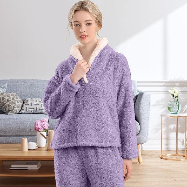 Fluffy Pajama Set for Women - CozyPlush-Dark blue-S-Nora Luxe