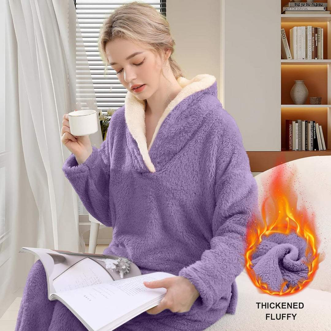 Fluffy Pajama Set for Women - CozyPlush-Dark blue-S-Nora Luxe