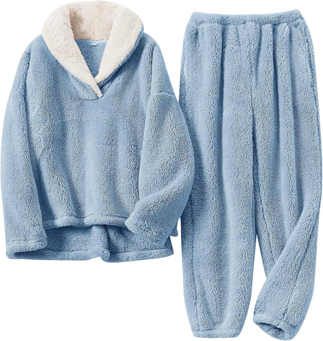 Fluffy Pajama Set for Women - CozyPlush-Dark blue-S-Nora Luxe