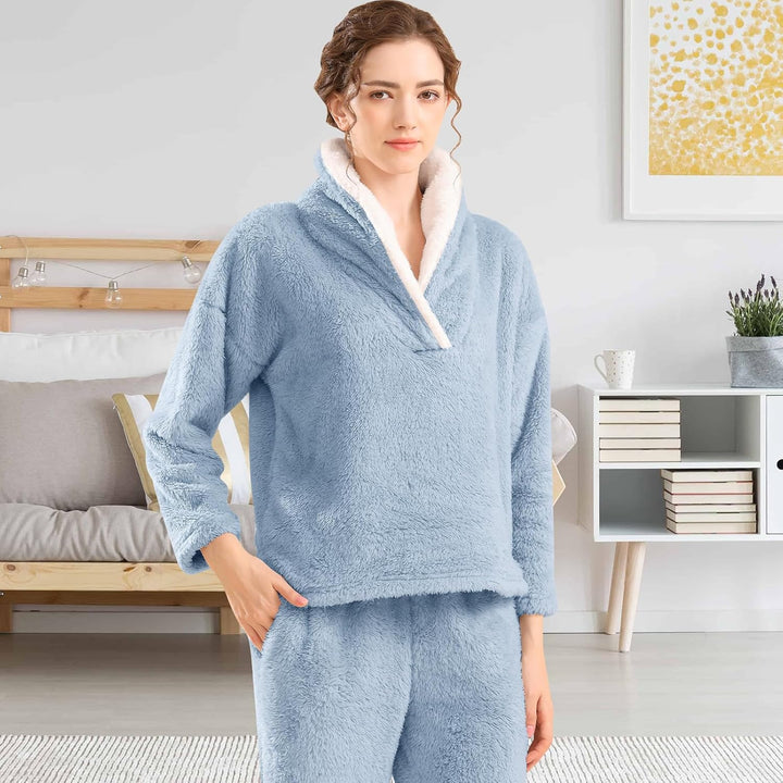 Fluffy Pajama Set for Women - CozyPlush-Dark blue-S-Nora Luxe