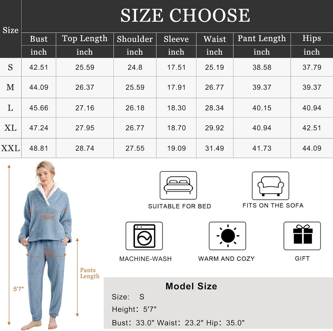 Fluffy Pajama Set for Women - CozyPlush-Dark blue-S-Nora Luxe