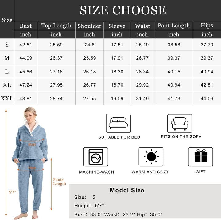 Fluffy Pajama Set for Women - CozyPlush-Dark blue-S-Nora Luxe