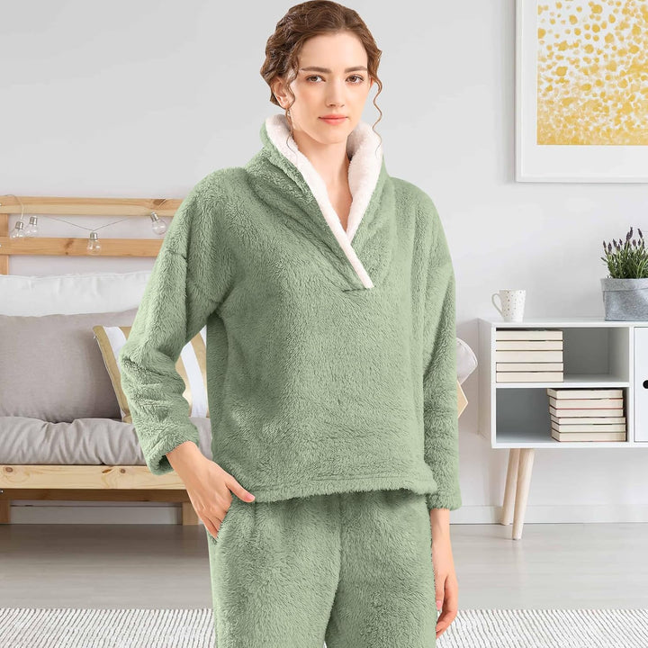Fluffy Pajama Set for Women - CozyPlush-Dark blue-S-Nora Luxe