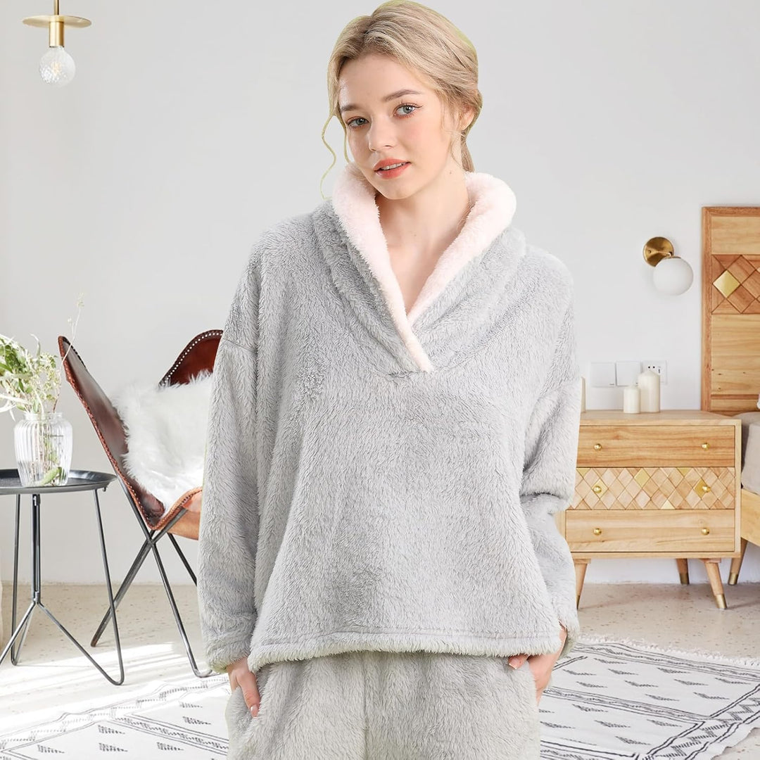 Fluffy Pajama Set for Women - CozyPlush-Dark blue-S-Nora Luxe