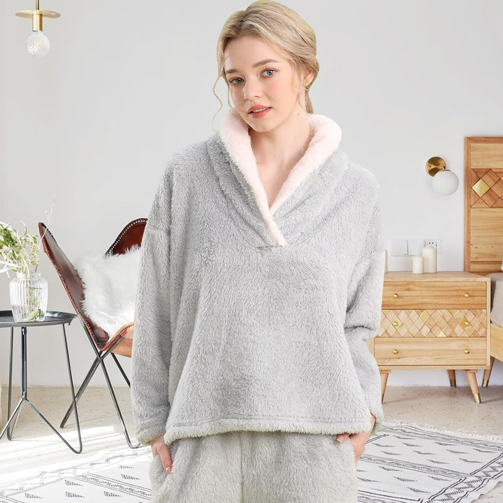 Fluffy Pajama Set for Women - CozyPlush-Dark blue-S-Nora Luxe