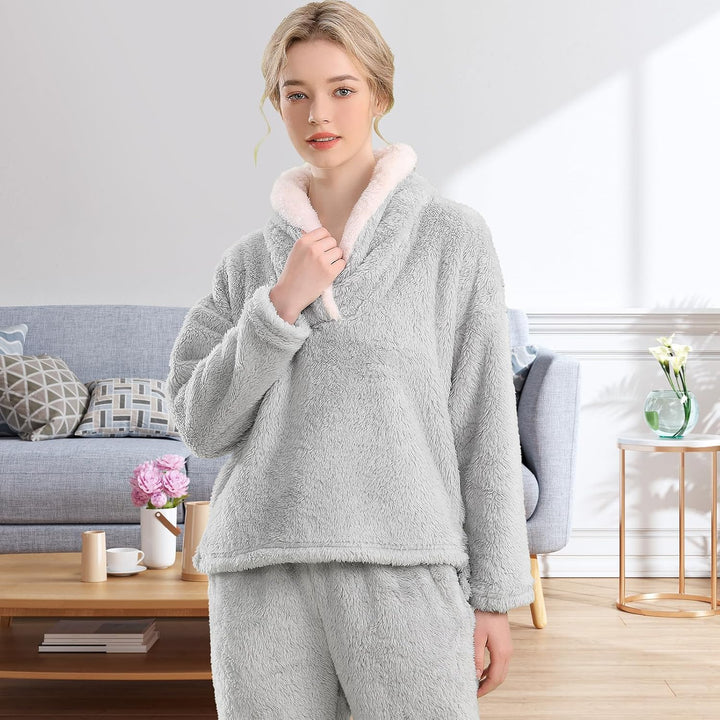 Fluffy Pajama Set for Women - CozyPlush-Dark blue-S-Nora Luxe