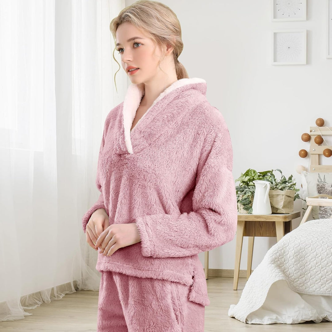 Fluffy Pajama Set for Women - CozyPlush-Dark blue-S-Nora Luxe