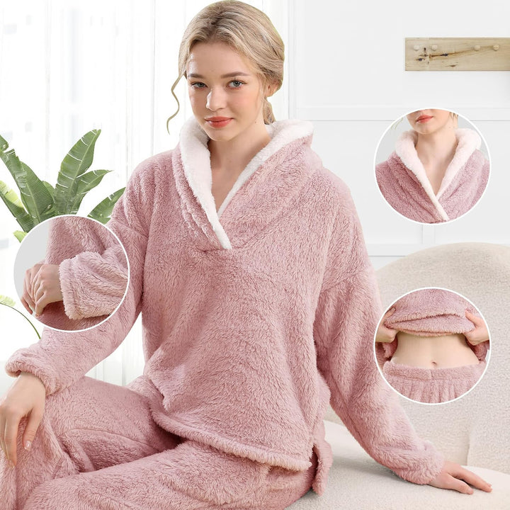Fluffy Pajama Set for Women - CozyPlush-Dark blue-S-Nora Luxe
