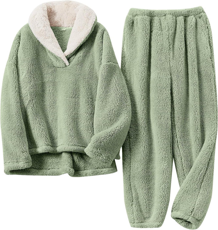 Fluffy Pajama Set for Women - CozyPlush-Green-S-Nora Luxe