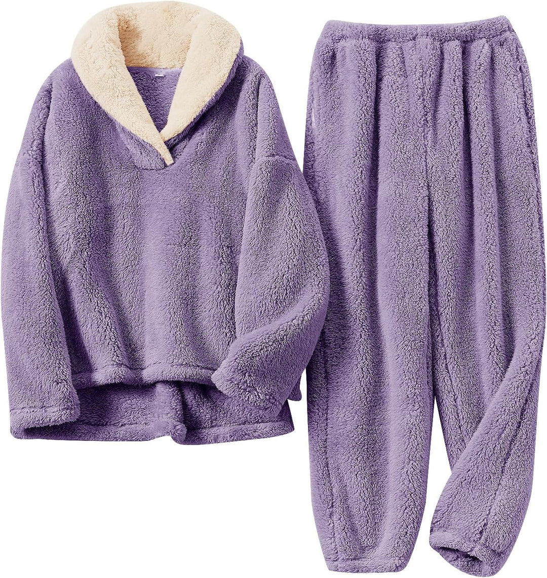 Fluffy Pajama Set for Women - CozyPlush-Purple-S-Nora Luxe