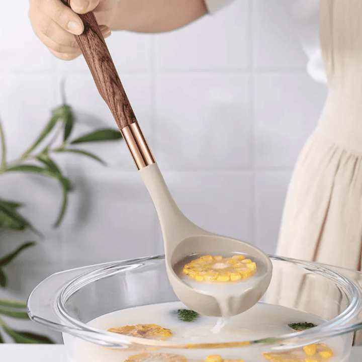 Food-safe Silicone Kitchen Utensils with Wooden Handle - KitchenElegance-Nora Luxe