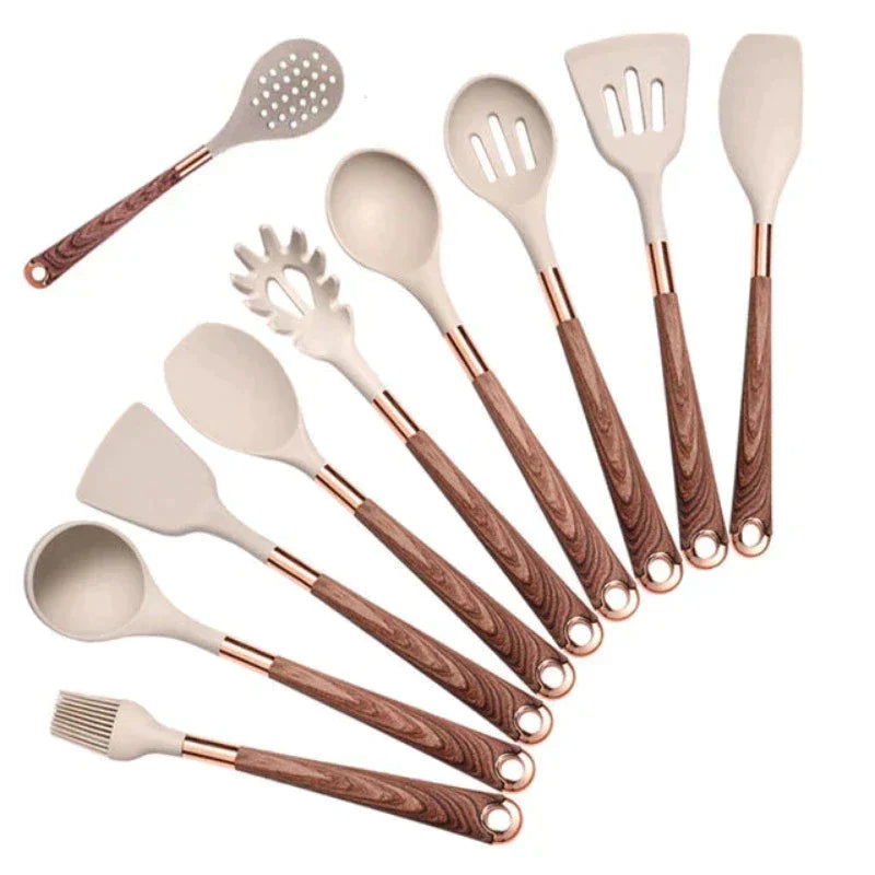Food-safe Silicone Kitchen Utensils with Wooden Handle - KitchenElegance-Nora Luxe