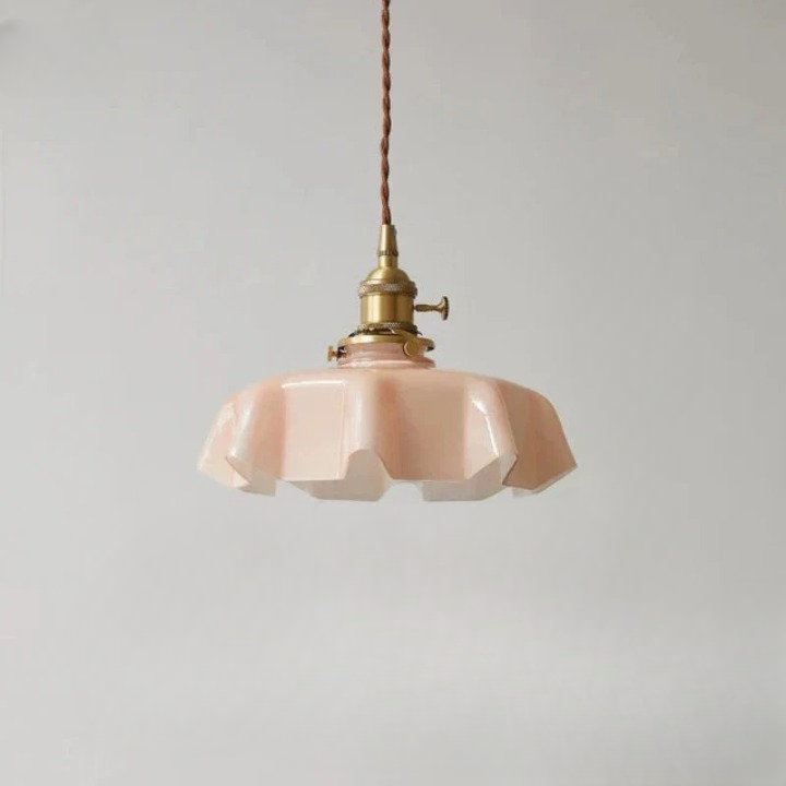 French Brass Hanging Lamp - BrassChic-Pink-Warm White-Nora Luxe