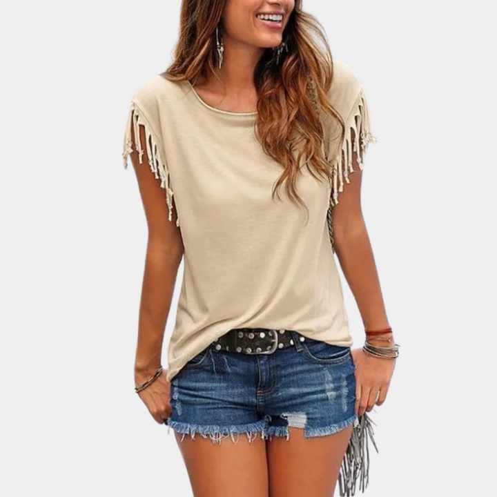 French summer T-shirt with a relaxed fit – Mila-Khaki-S-Nora Luxe