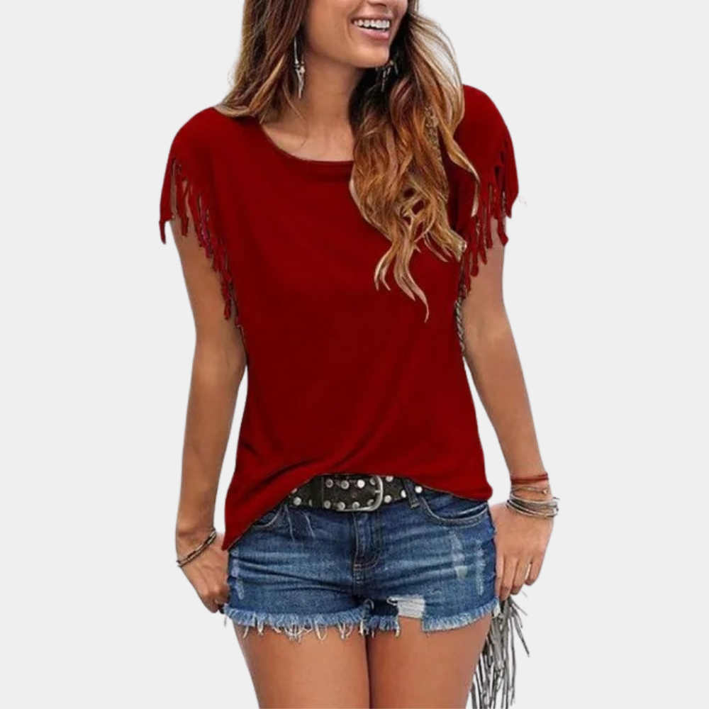 French summer T-shirt with a relaxed fit – Mila-Red-S-Nora Luxe