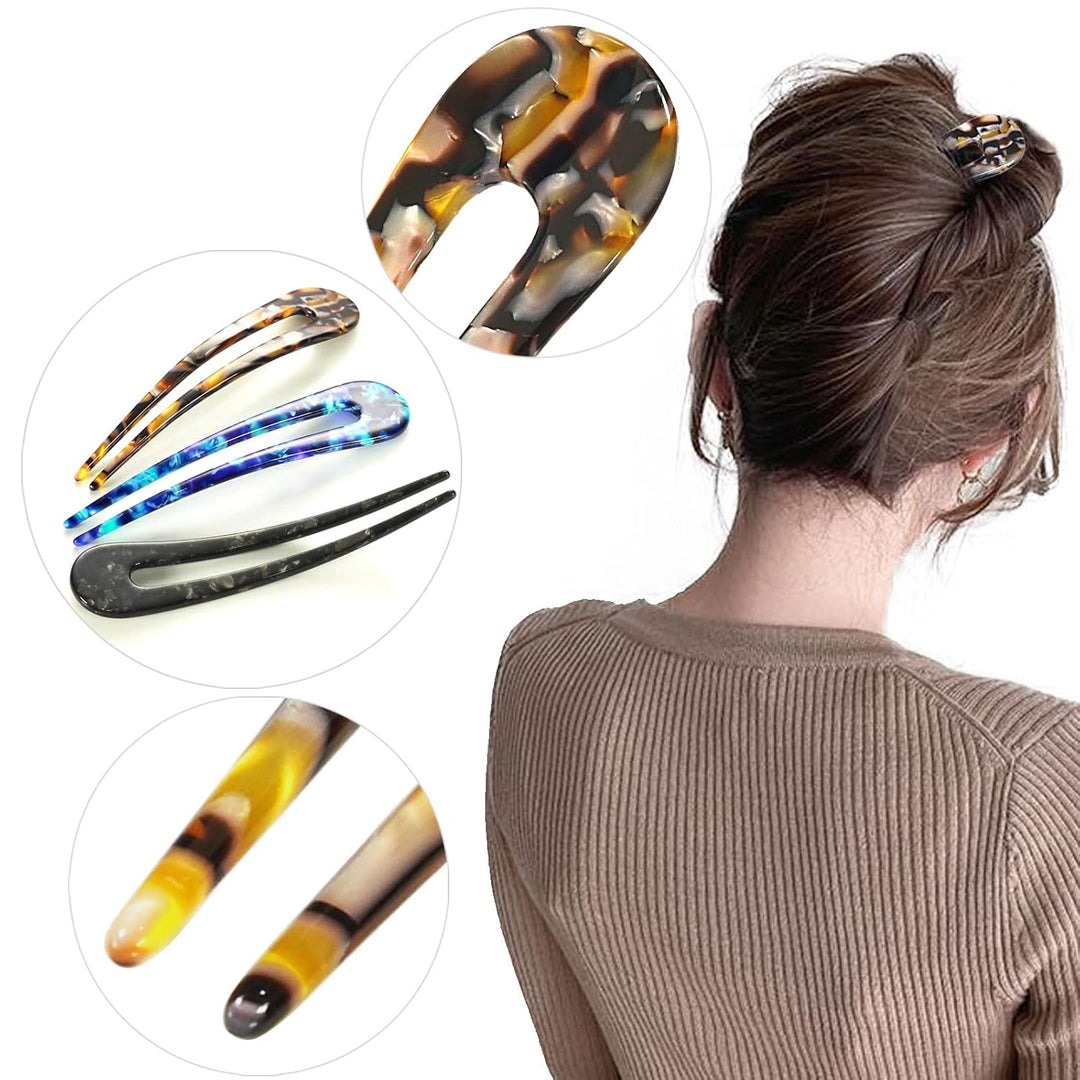 French Turtle Hair Forks - U-shaped Hair Pins-Set 1-Nora Luxe