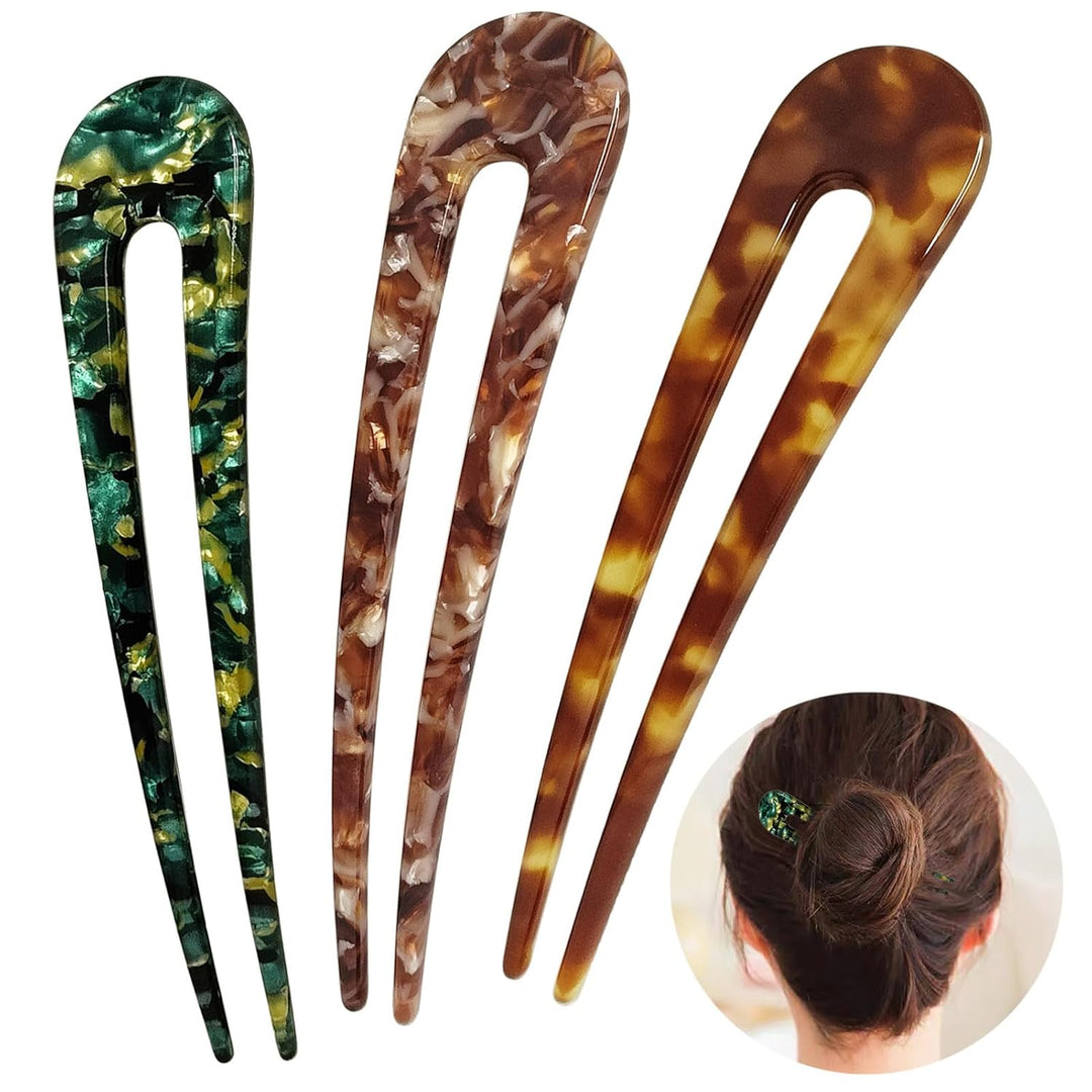 French Turtle Hair Forks - U-shaped Hair Pins-Set 2-Nora Luxe