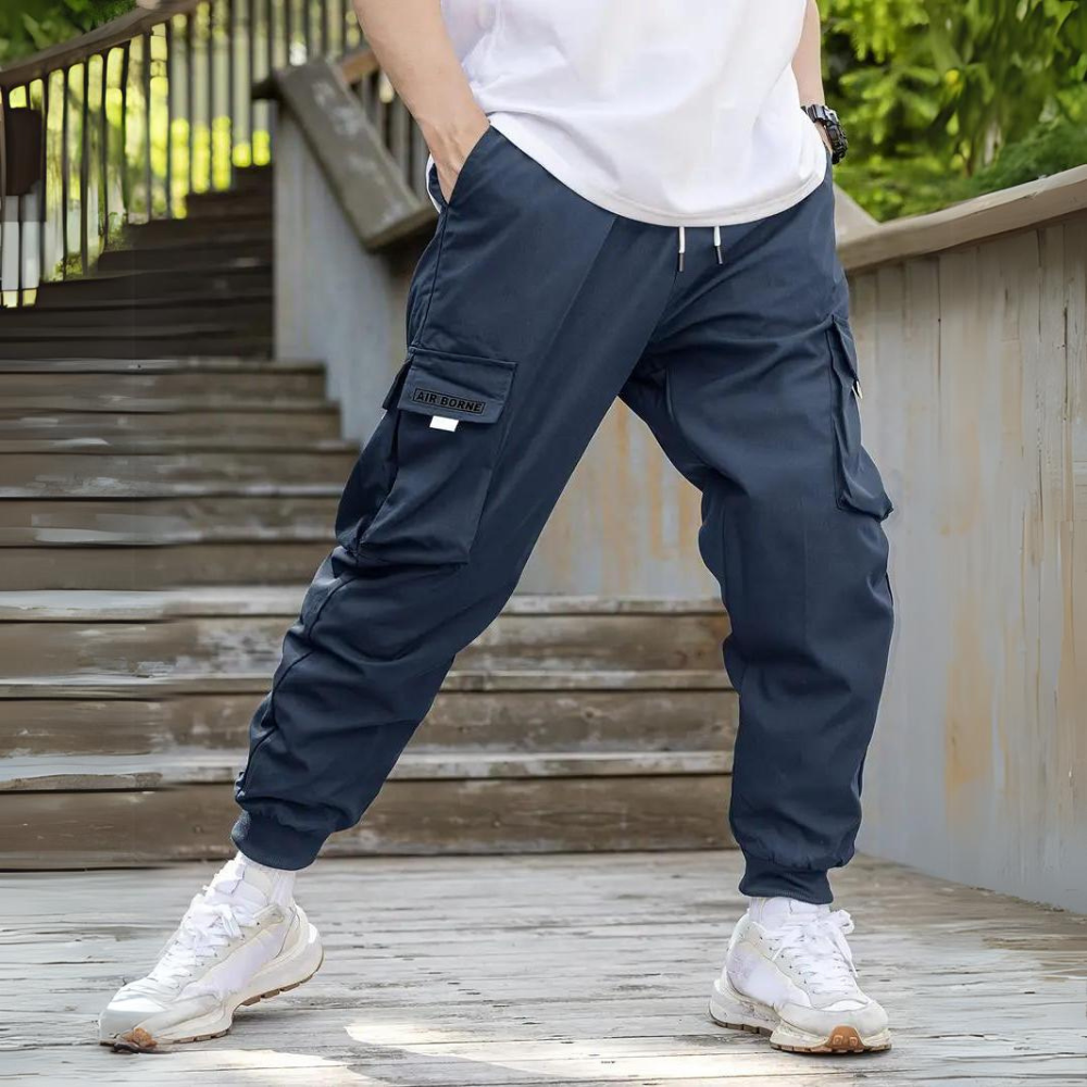 Functional Cargo Trousers with Drawstring - Maxwell-Blue-S-Nora Luxe