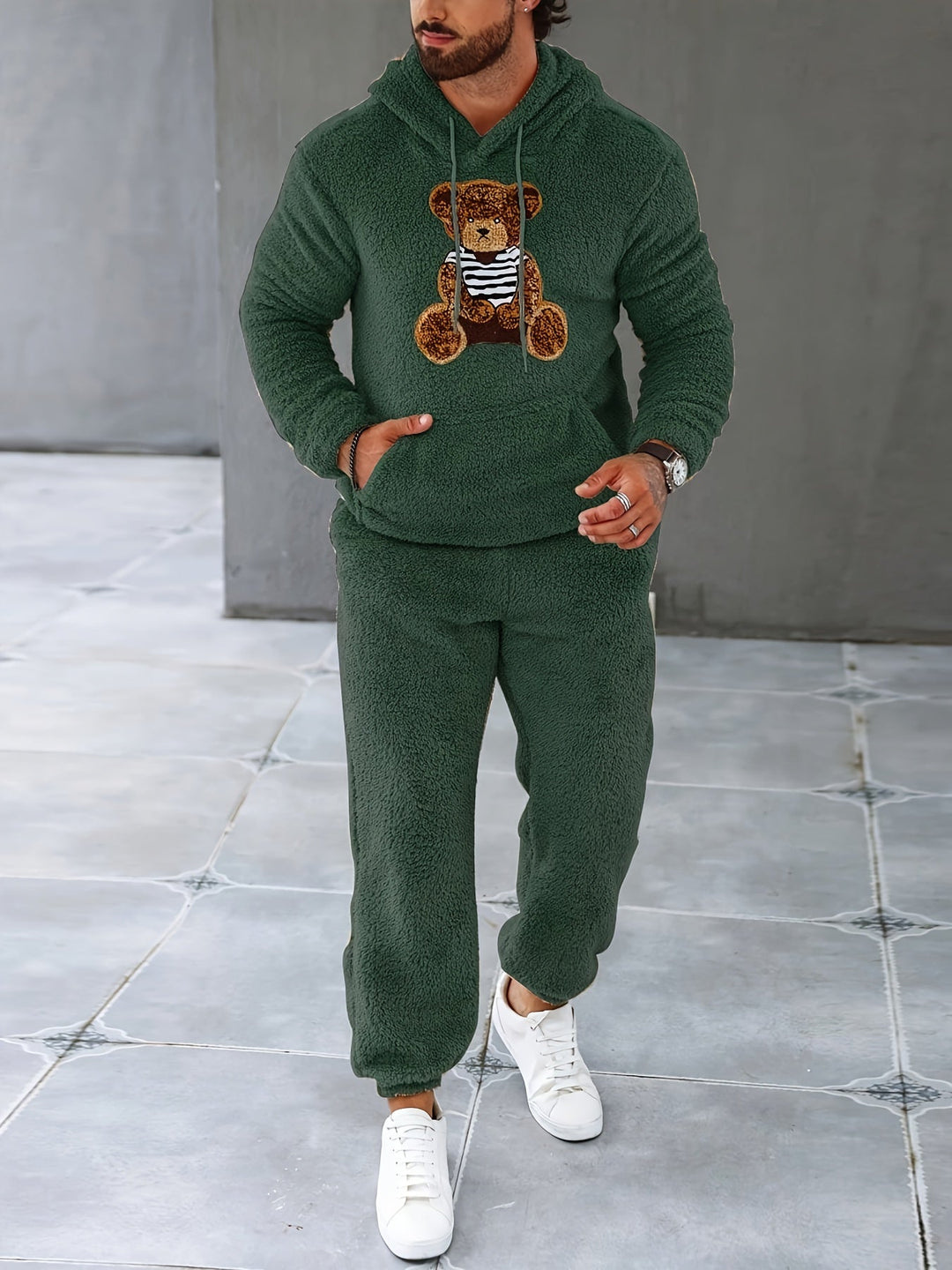 Fuzzy Fleece Two-Piece Outfit Set - Logan-Dark green-S-Nora Luxe