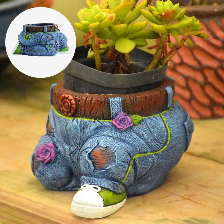 Gardener Resin Succulent Pot Sculpture - GardenBuddy-Kneeling jeans-Nora Luxe