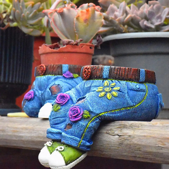 Gardener Resin Succulent Pot Sculpture - GardenBuddy-Kneeling jeans-Nora Luxe