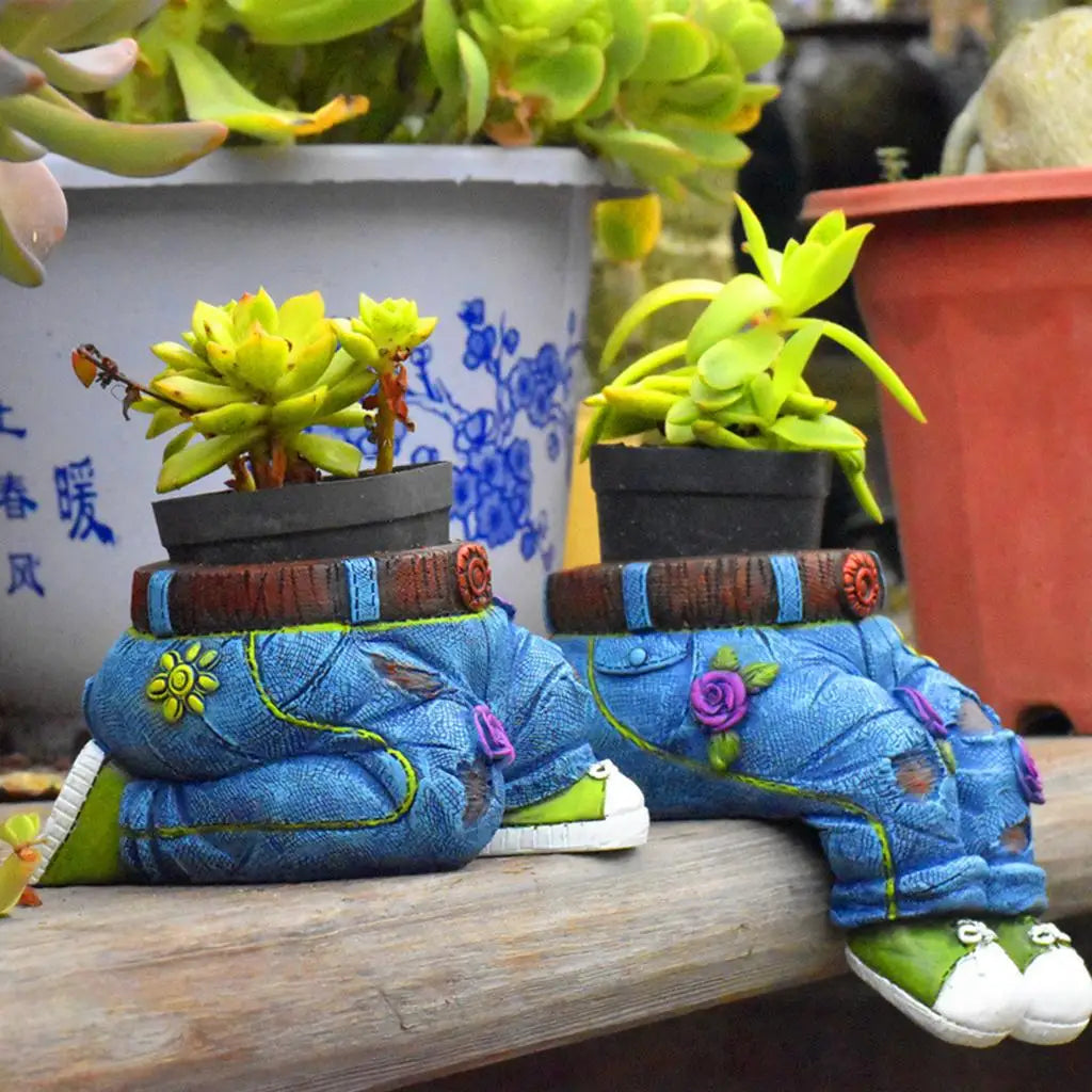 Gardener Resin Succulent Pot Sculpture - GardenBuddy-Kneeling jeans-Nora Luxe