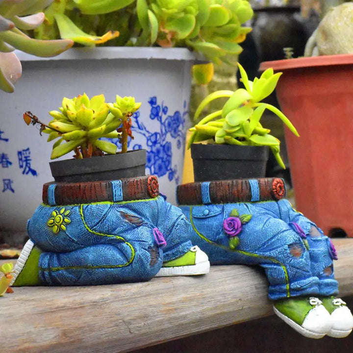 Gardener Resin Succulent Pot Sculpture - GardenBuddy-Kneeling jeans-Nora Luxe