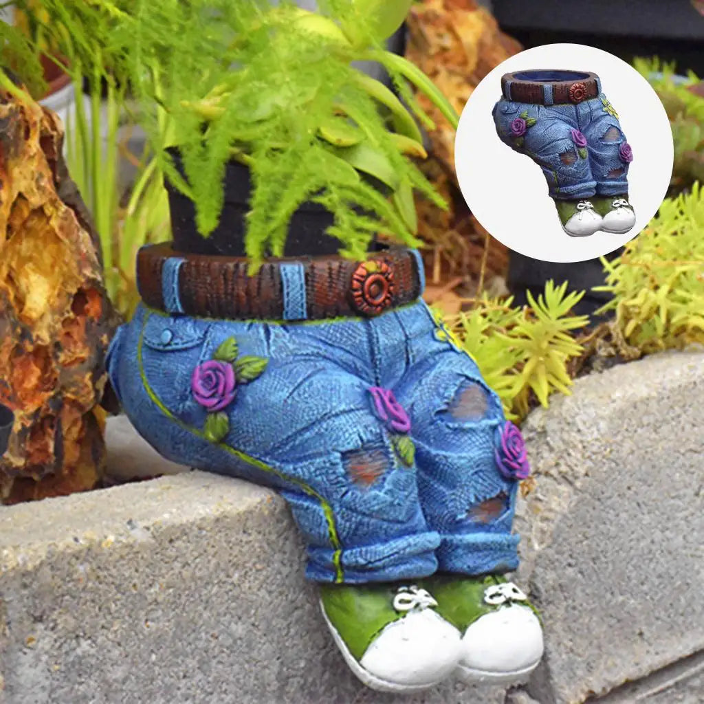 Gardener Resin Succulent Pot Sculpture - GardenBuddy-Kneeling jeans-Nora Luxe