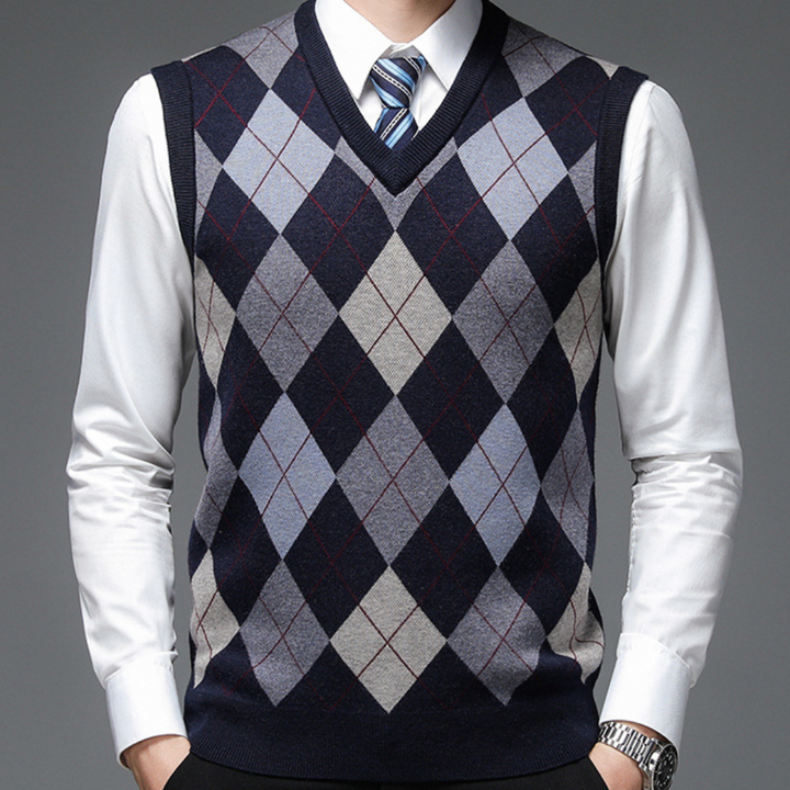 Gentlemen's Spencer with Stylish Argyle Pattern - Felix-Dark blue-S-Nora Luxe
